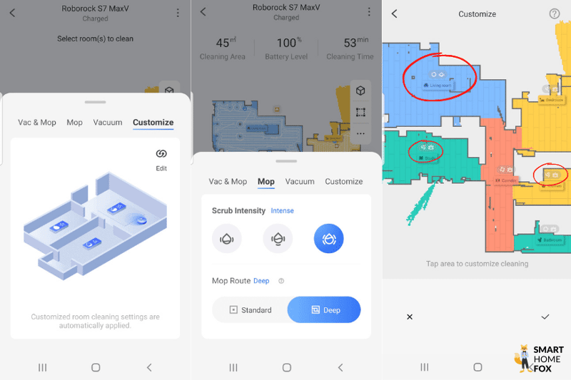Die Wasserregulierung wird für jedes einzelne Zimmer in der Roborock S7 MaxV Ultra Handy-App vorgenommen.